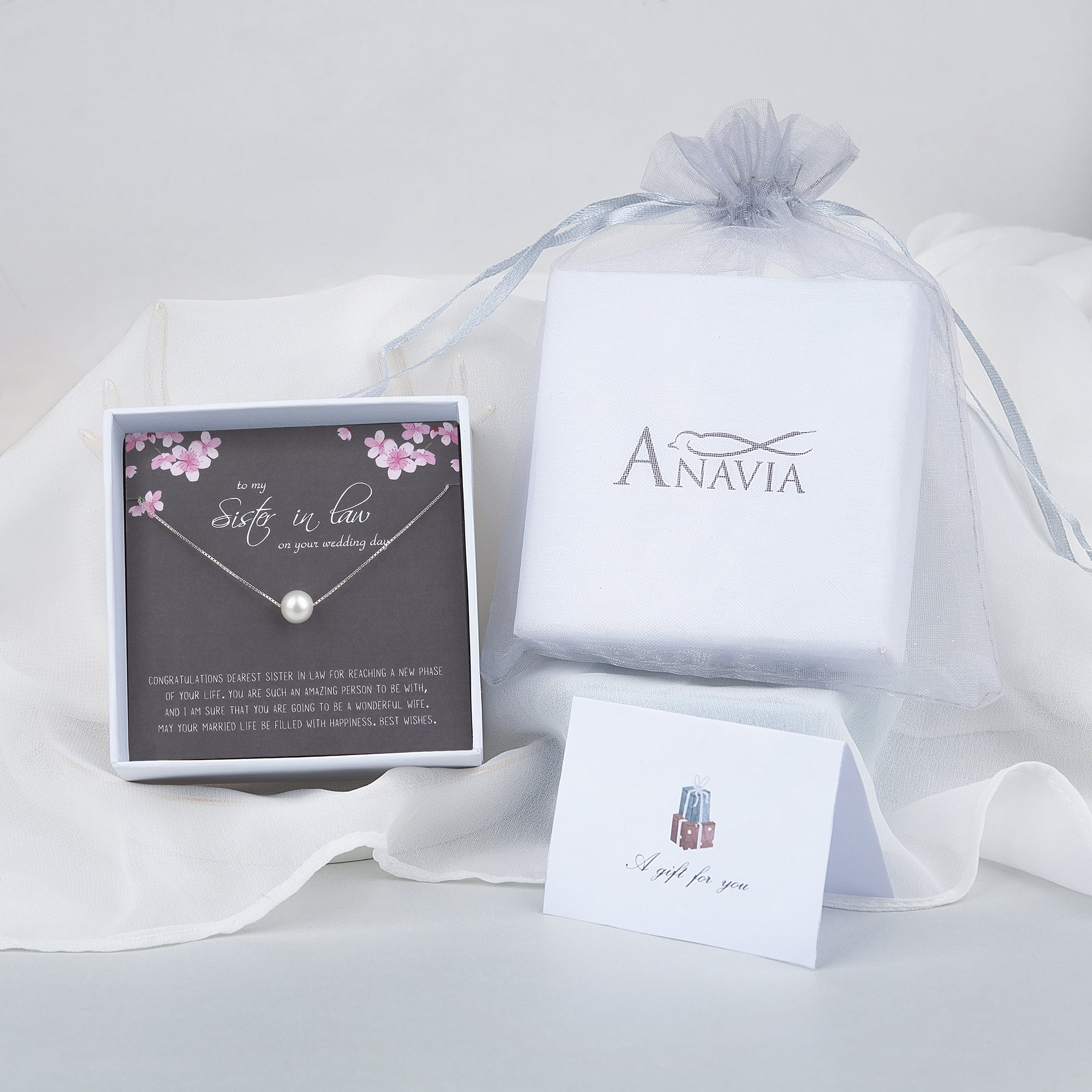Anavia Wedding Gift for Sister in Law, Wedding Day Gift for Sister in Law, Bride Gift -[White Pearl + Silver Chain]
