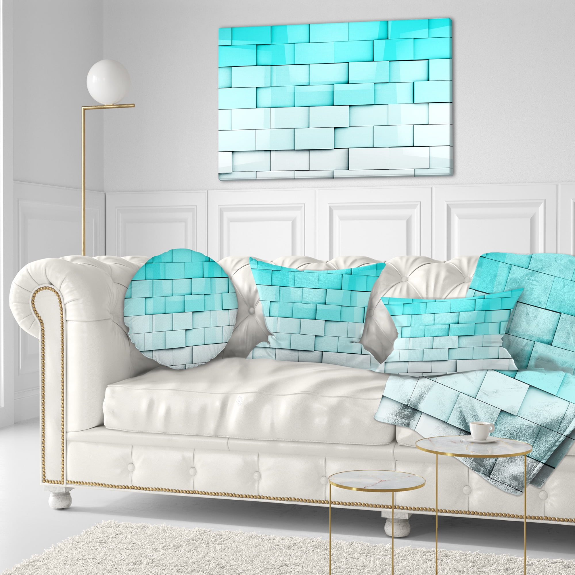 Designart Blue Mosaic Cubes - Contemporary Throw Pillow - 12x20