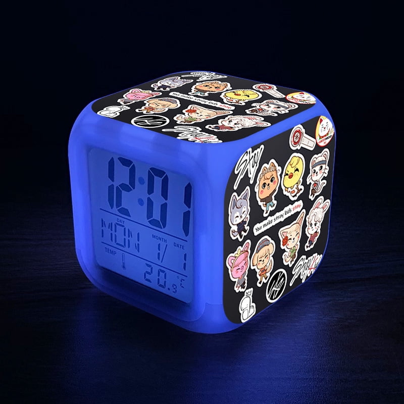 Rush cartoon animation alarm clock 7-color LED square clock digital alarm  clock with time, temperature, alarm clock and date S484 