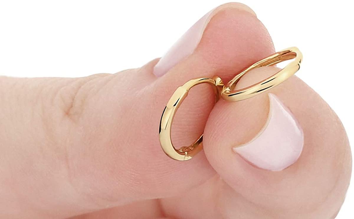 Solid 14k Yellow Gold Huggie Hoop Earrings Minimalist Small Thin Huggies