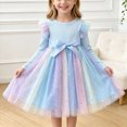 thumbnail image 2 of UAYOTSE Girls Long Sleeve Rainbow Tulle Dress 2 3 4 5 6 Years Rib Knit Top Sequin Star Mesh Skirt With Bow Decor for Birthday Party, 2 of 9
