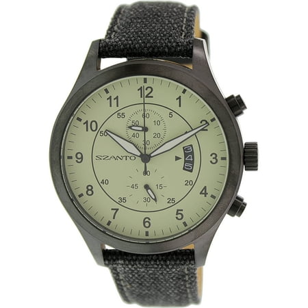 Szanto 1204 Men's 1200 Series Light Green Dial Black IP Steel Black Canvas Strap Chronograph Watch