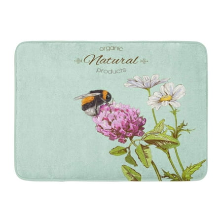 GODPOK Natural with Wild Flowers and Bumblebee Green for Products Honey Farmers Market Homeopathy Beauty Store Rug Doormat Bath Mat 23.6x15.7