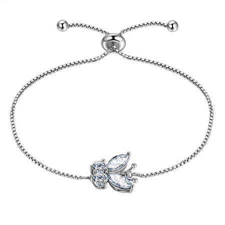April Birthstone Bracelets White Butterfly Bracelet Diamond CZ 925 Sterling Silver Jewelry Women Birthday Graduation Mother's Day Gifts