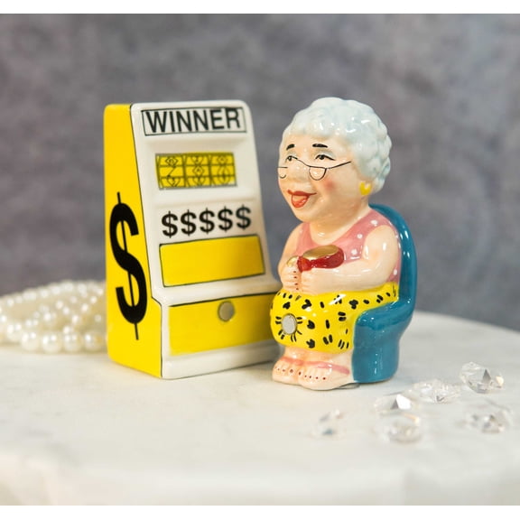 Casino Jackpot Winner Slot Machine And Gambling Grandma Salt And Pepper Shakers