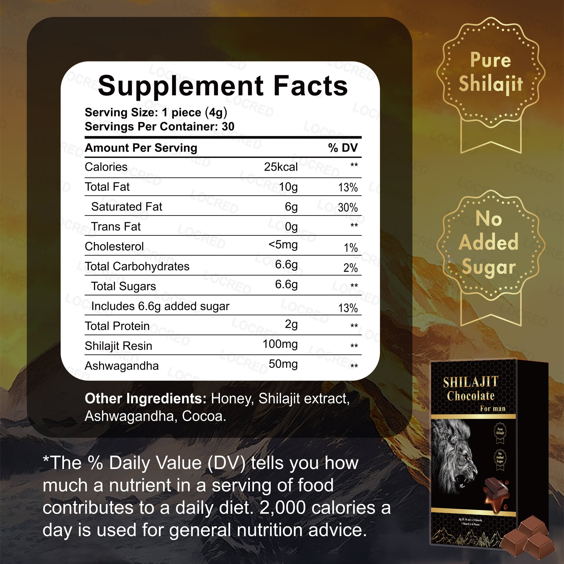 Shilajit Dark Chocolate Made with Ashwagandha, Shilajit Resin & Honey, A Premium Superfood for Energy, Strength & Immunity Boost, 12 Pieces 4g Each