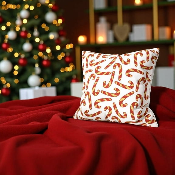 Candy Cane Velvet Christmas Cushion Cover