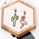 thumbnail image 2 of Pendientes asimétricos colgantes con diseño de flamenco y cactus con diamantes de imitación huecos, joyería para mujeres, hombres, niñas y niños., 2 of 5