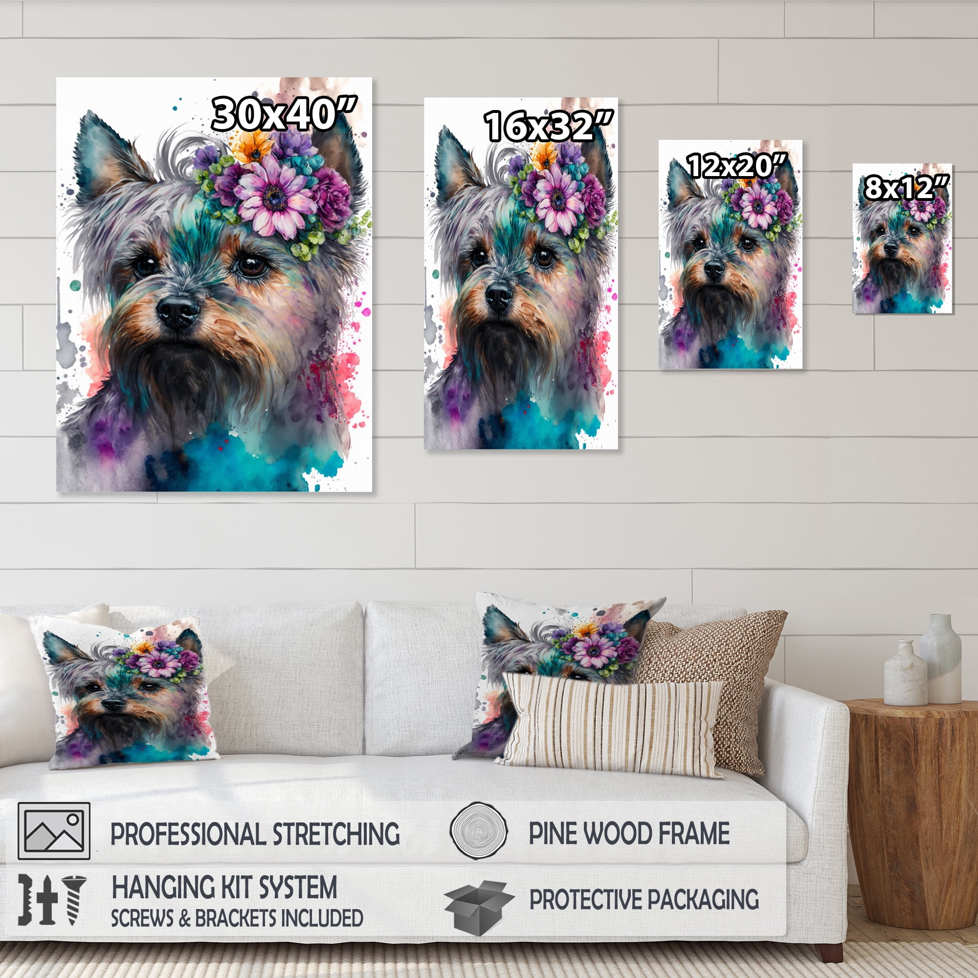 Designart Cute Yorkshire Floral Art Canvas Wall Art