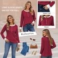 thumbnail image 2 of TEMOFON Long Sleeve Shirts for Women Fall Womens Tops with Button Crew Neck Lightweight Sweater for Women, 2 of 4