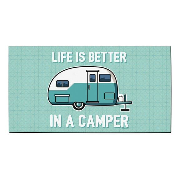 ThisWear Spring Summer RV Decor Life Is Better in A Camper Rubber Welcome Mat Camper Decoration Doormat Teal