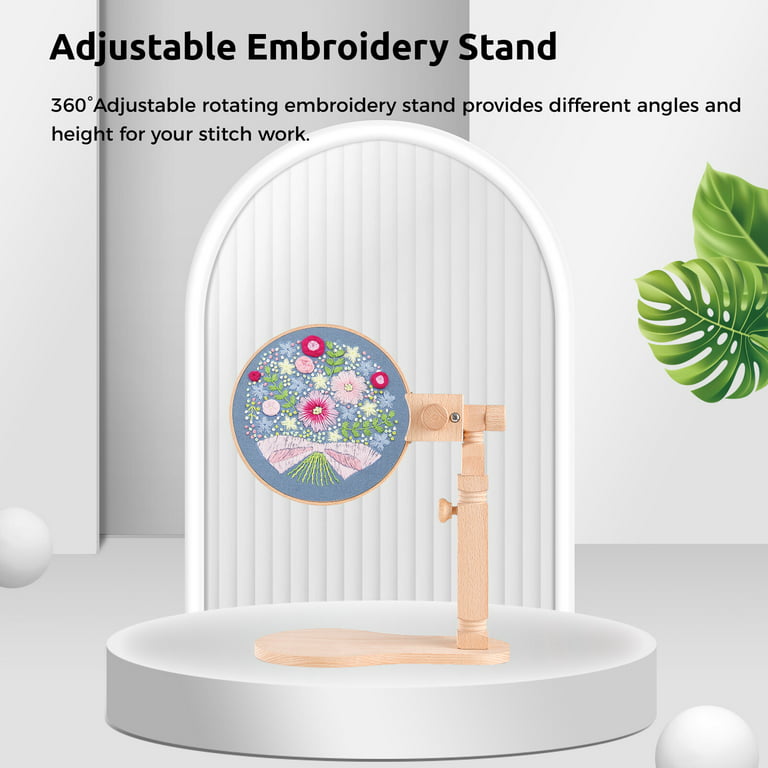 Embroidery Stand, Adjustable Cross Stitch Hoop Holder, Hands Free Wooden Embroidery Frame Stand for Art Stitching Sewing Projects, Beige