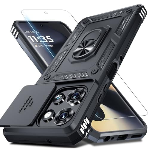 Compatible with Moto G Power 5G 2026/2025 Case Built in Slide Camera Lens Cover Screen Protector Finger Ring Holder Kickstand,Heavy Duty Shockproof Full Body Protective Phone Cover,Black
