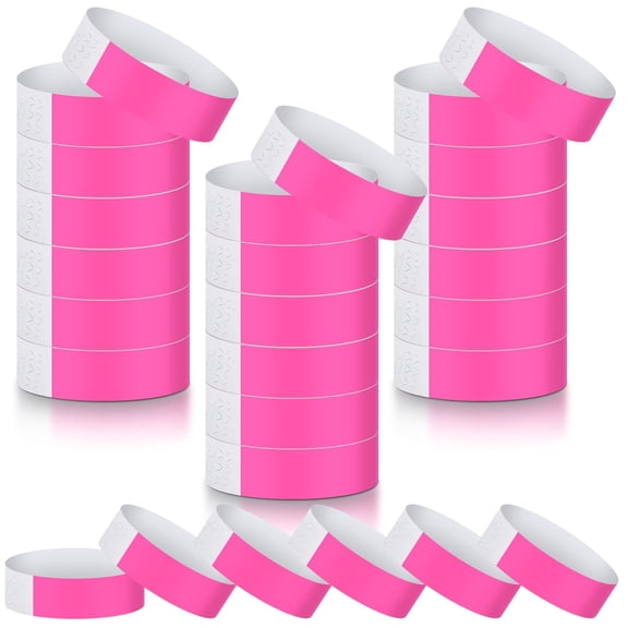 300 Pieces Neon Pink Paper Wristbands for Events, Waterproof Concert Bracelets, Adhesive Identification Hand Bands for Parties, Festivals, Clubs, Pink