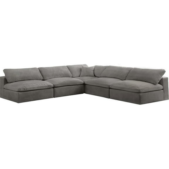Maklaine Contemporary Gray Velvet Down Filled Modular Sectional Sofa