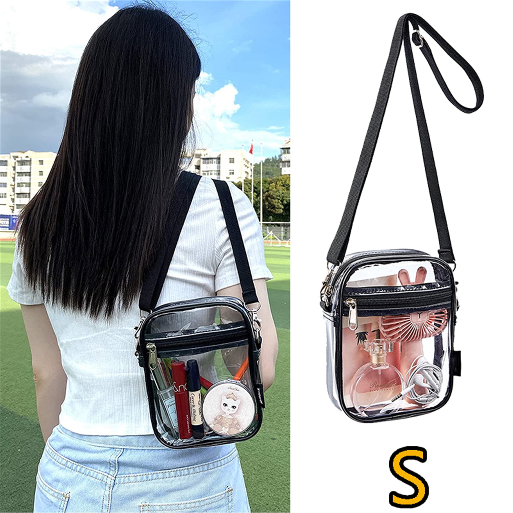 Elbourn Clear Crossbody Purse Bag 1Pc, Stadium Approved Transparent  Shoulder Bag,See Through Gym Zippered Tote Bag with Adjustable