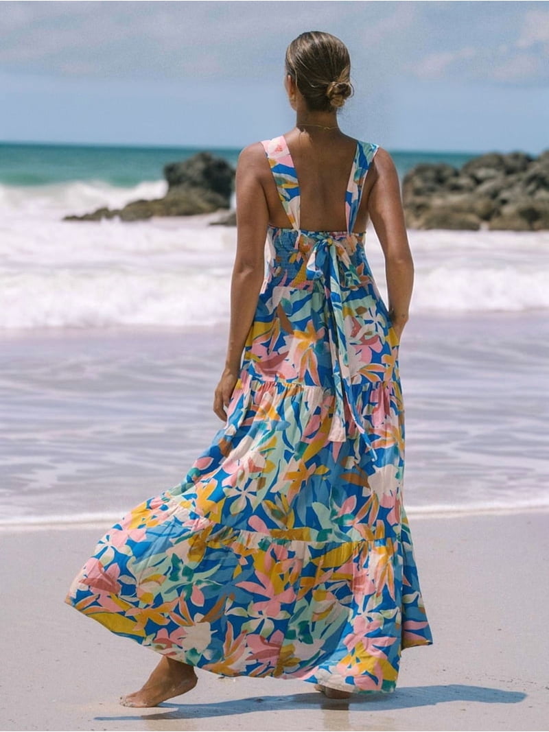 colorful flowy maxi dress Bohemian Rainbow Tiered Maxi Dress