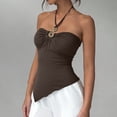 thumbnail image 2 of YUGYXL Halter Neck Tank Tops for Women Sleeveless Solid Color Bandeau Top Asymmetrical Hem Summer Fashion Outfits XXL, 2 of 6