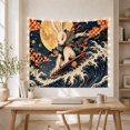 thumbnail image 4 of Ocean Waves Fierce with Anthropomorphic Rabbit Crimson Markings, Mystical Fantasy for Space Lovers, Galaxy Room Decor, Graduation Gift, Tapestry Wall Hanging for Bedroom and Dorm, 4 of 6