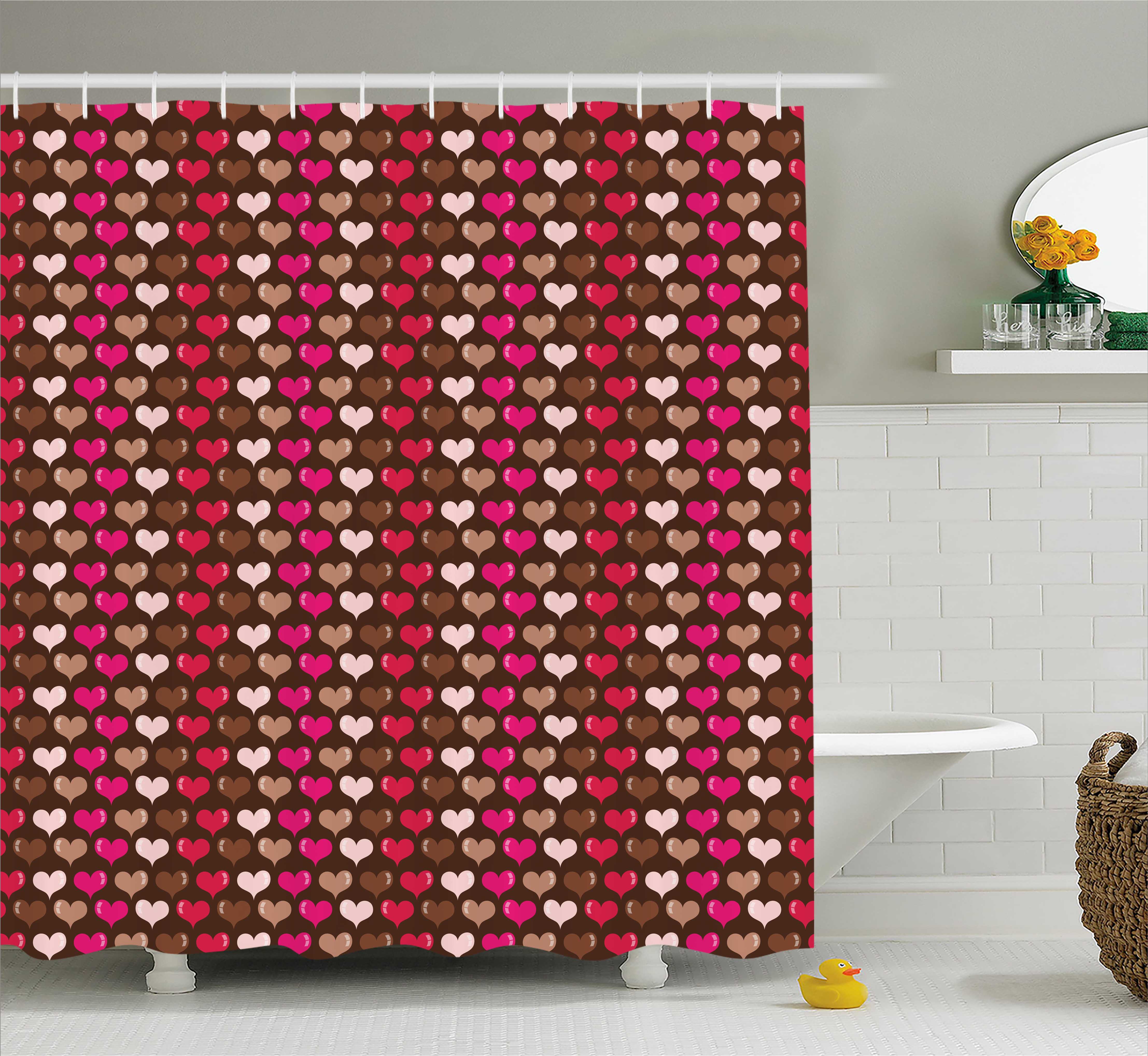 Abstract Shower Curtain, Romantic Heart Shapes Vibrant Love Valentines