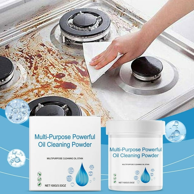 Limpiador en polvo de grasa de cocina de alta resistencia | Desengrasante potente para ollas, sartenes, estufas y campanas extractoras | Solución de limpieza multisuperficie para el hogar