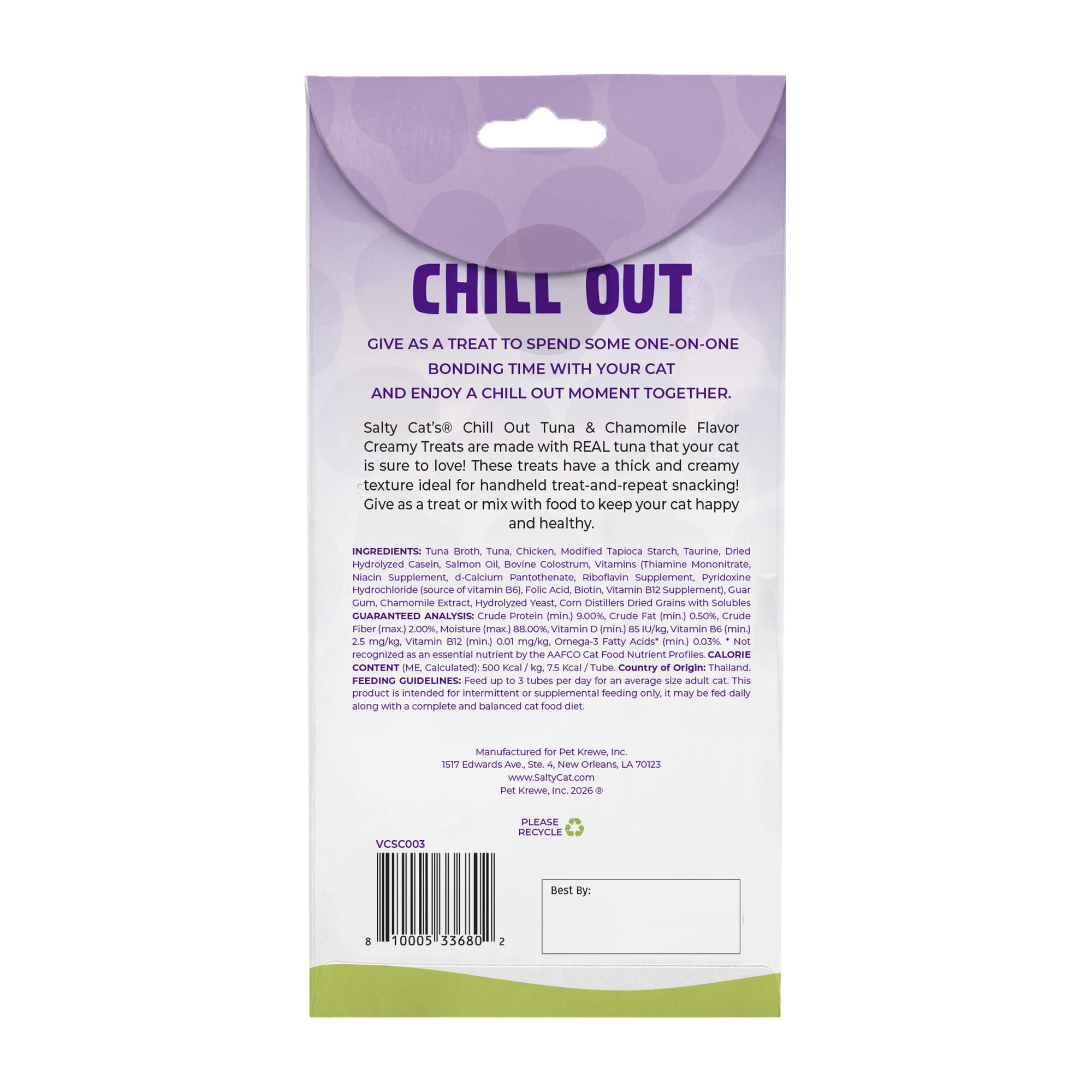 VitaCat by Salty Cat Chill Out Tuna & Chamomile Flavor Creamy Treats for Cats, 4 15g Tubes