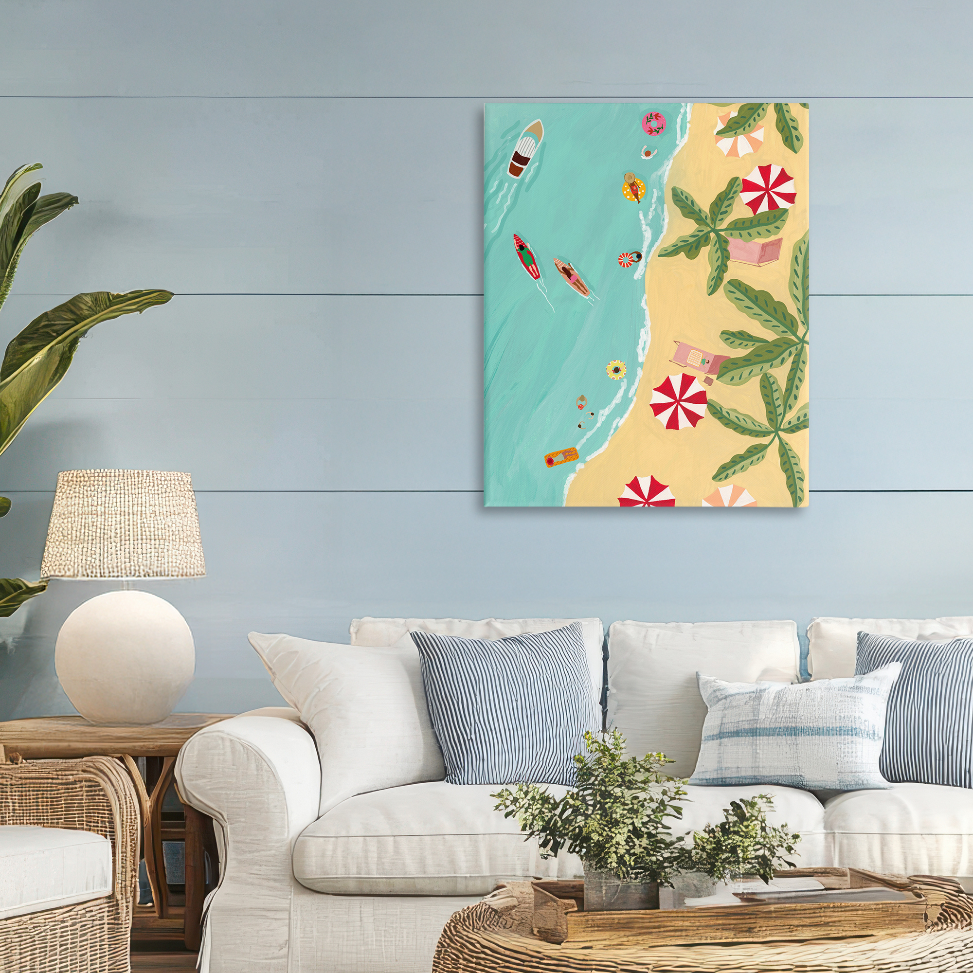 Busy Beach Day Hangout Canvas Wall Art, design by Nabeela Rumi