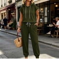 thumbnail image 6 of sdhkgrrt Women 2 Piece Lounge Sweatsuit Sleeveless Hoodie Cuffed Joggers Set Loose Casual Solid Basic Athletic Outfits Travel Fall Fashion Matching Tracksuit, Army Green 2XL, 6 of 9