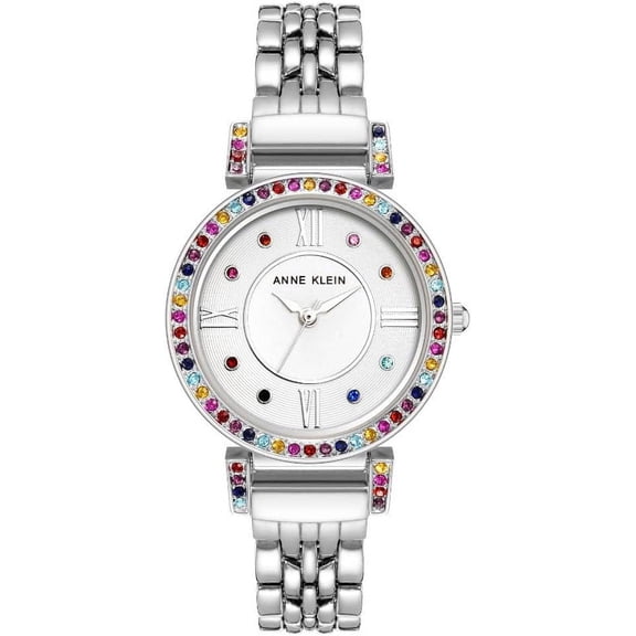 Anne Klein Silver-Tone Rainbow Crystal Bezel Ladies Watch AK-2929RBSV
