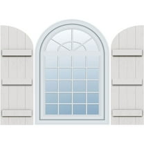 Ekena Millwork 21 1/2"W x 92"H, Rough Cedar (70" Low Side) Timberthane Faux Rustic Four Board Joined Board-n-Batten Faux Wood Shutters w/Quarter Round Arch Top, Rough Cedar (Per Pair)