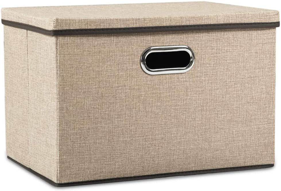 Fabric Collapsible Foldable Storage Bins Organizer Containers with Cover for Home Bedroom Closet Grey Color 1Pack Large Linen Storage Boxes with Lids No Smell with Label Window