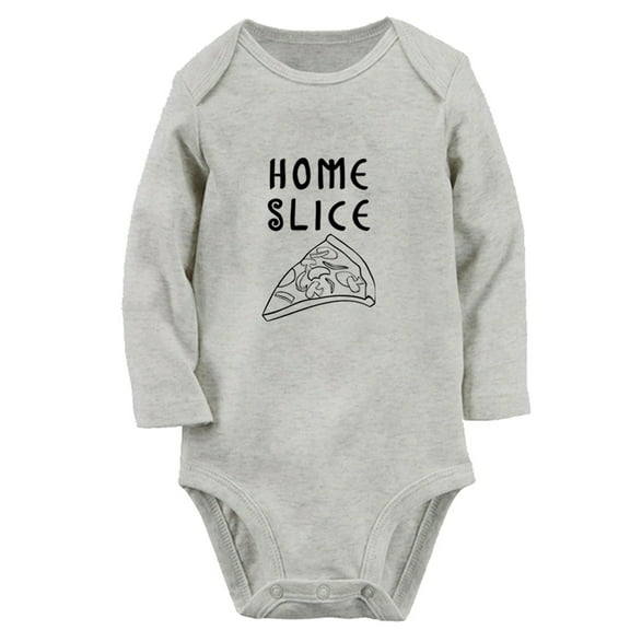 Homeslice Pizza Funny Rompers, Newborn Baby Unisex Bodysuits, Infant Jumpsuits, Toddler 0-12 Months Kids Long Sleeves Oufits (Gray, 0-6 Months)