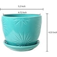 thumbnail image 4 of MyGift 5-inch Aqua Ceramic Flower Planter Pots, Sunburst Design with Saucers, Set of 2, 4 of 6