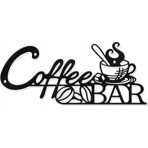Coffee Bar Metal Wall Decor 4.7x11 Inch Coffee Sign Wall Hanging Coffee Bar Sign Wall Art for for Home Office Farmhouse Coffee Decorations Accessories Black Gold