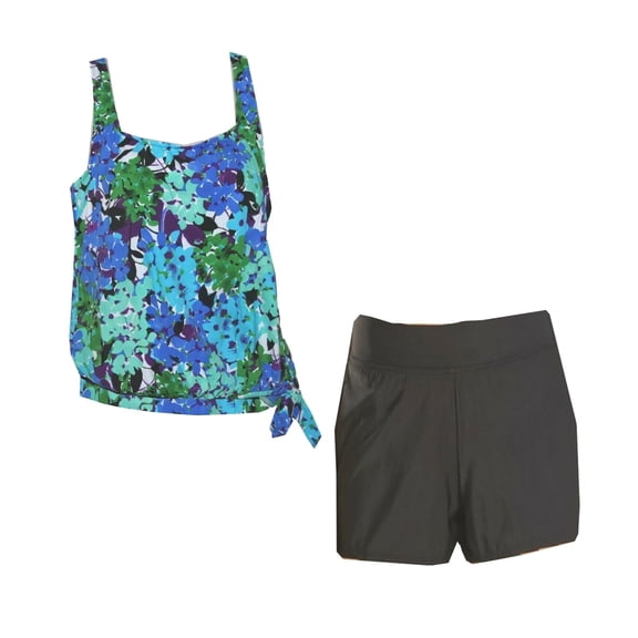 Penbrooke Tivoli Shirred Blouson Shortini Swimsuit Turquoise/Aqua  - Size 18