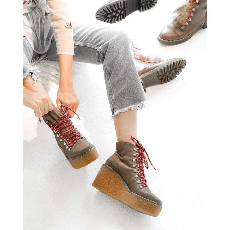 Cecelia New York Helga Natural Brown Hiker Lace up Wedge Platform