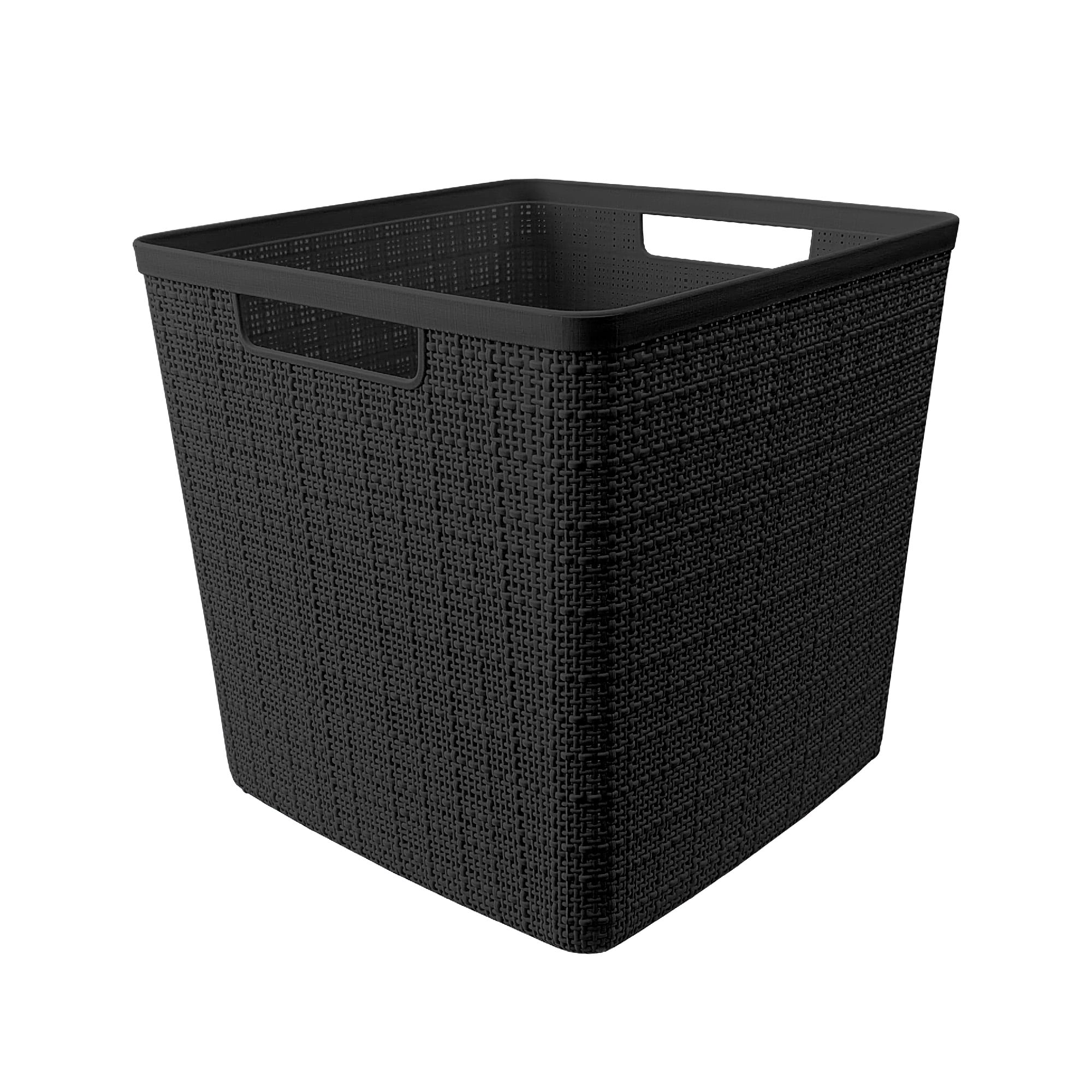 Curver Set of 4 Jute Basket Cube Durable Resin Organization and Storage Basket Bin, Black