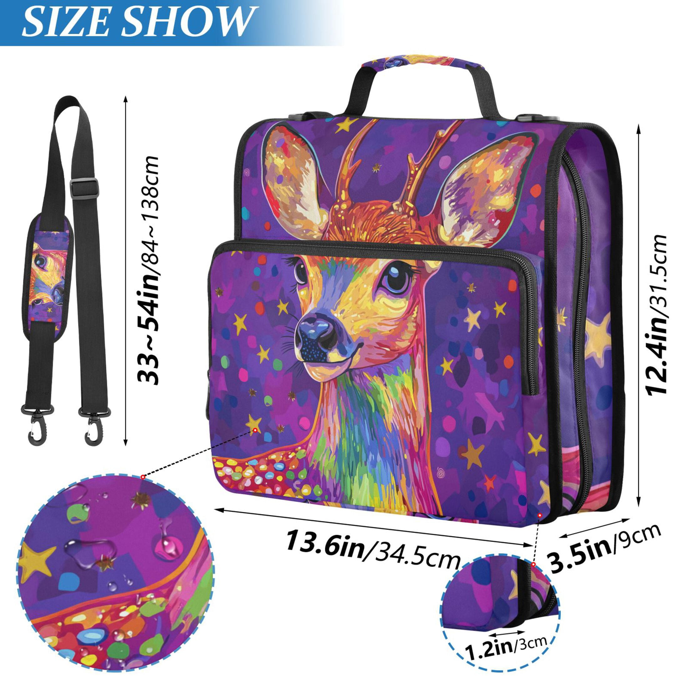 3 Ring Zipper Binder with Shoulder Strap Waterproof Trapper Keeper 2 Inch D-Ring 500 Sheets Capacity Cute Deer and Star