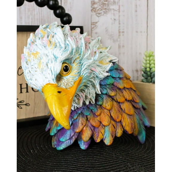 Wild And Free Spirit Rainbow Colorful Patriot American Bald Eagle Bust Figurine