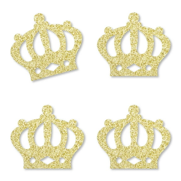 Big Dot of Happiness Gold Glitter Prince Crown - No-Mess Real Glitter Cut-Outs - Royal Prince Charming Baby Shower or Birthday Party - Set of 24
