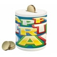 thumbnail image 1 of Birthday Party Piggy Bank, Rainbow Colored Happy Birthday Words Typography on Blue Color Backdrop Print, Ceramic Coin Bank Money Box for Cash Saving, 3.6" X 3.2", Multicolor, by Ambesonne, 1 of 4