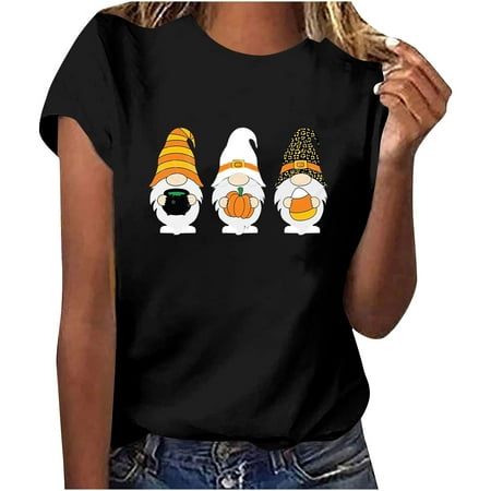 

YFPWM Halloween Clothes for Women Corset Tops Broom Witch Top Halloween Gnomes Pumpkin Top Spider Fleece Print Top Halloween Print Short Sleeve Tops