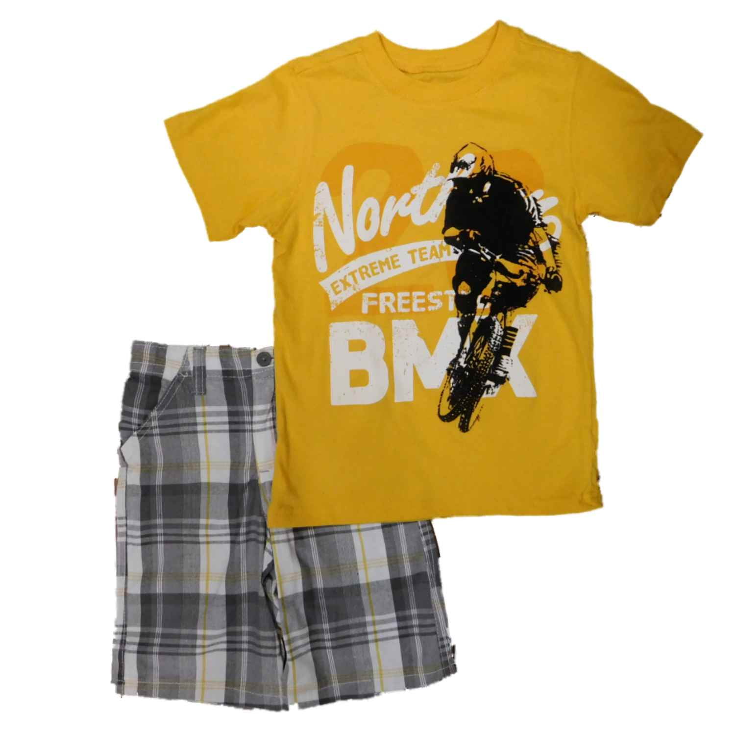 BoyzWear Toddler /& Little Boys 3-pc Button-Down Shirt Tee /& Shorts Set