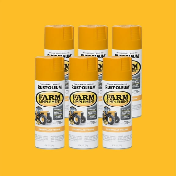 6 Pack, Caterpillar Yellow, Rust-Oleum Specialty Farm & Implement Gloss Spray Paint-280140, 12 oz