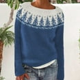 thumbnail image 4 of Womens Pullover Vintage Sweater Plus Size Ethnic Fair Isle Sweater Fall Long Sleeve Casual Boho Tops Knitwear Navy, 5XL, 4 of 4