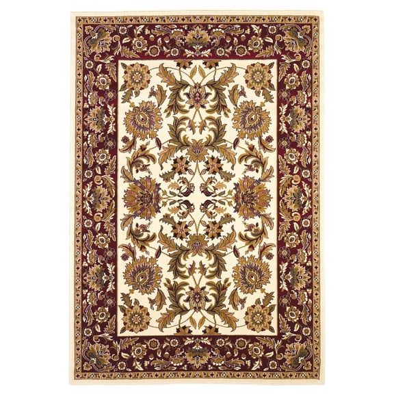 5'x8' Ivory Red Machine Woven Floral Traditional Indoor Area Rug