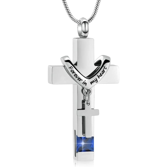 Cross Urn Necklace For Ashes Of Loved Ones With Birthstone Always In My Heart Cremation Jewelry Keepsake Pendant Women Men