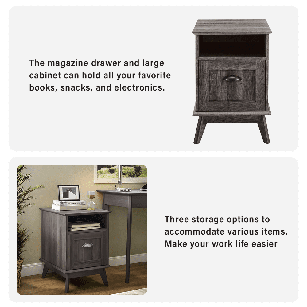 Caffoz Newport Series Wood Home Office File Cabinet with Drawer in Smoke Oak