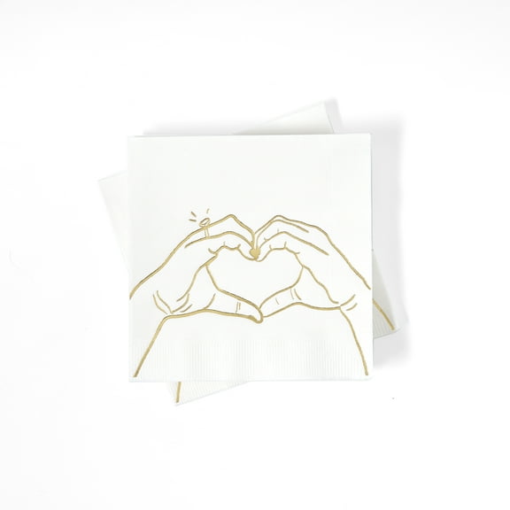 ForYourParty.Com Heart Hands Cocktail Napkins - White and Gold