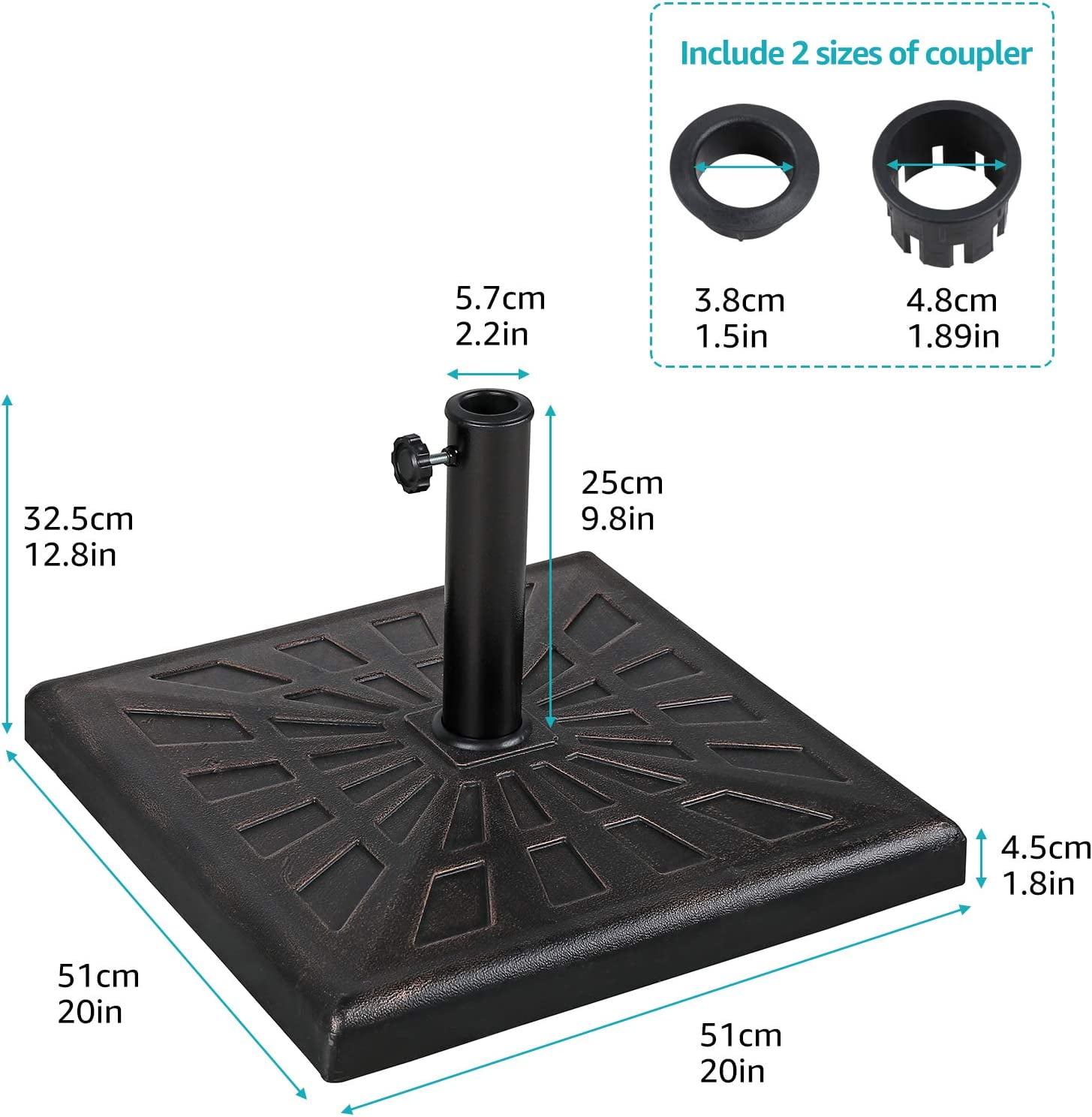 QHTER Square Umbrella Base, 42lb Heavy Duty Patio Outdoor Umbrella Stand Weight, Bronze